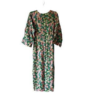 ZARA Green Floral Puff Sleeve Midi Dress Size Small Cottagecore Romantic